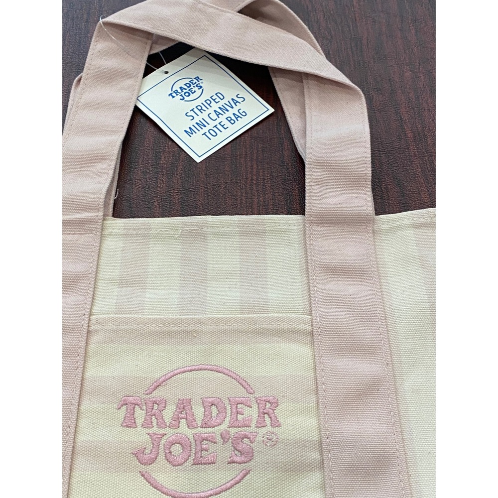 Trader Joe's Striped Mini Tote Bag Pastel Lavender Cream Limited Edition NWT - Picture 2 of 5